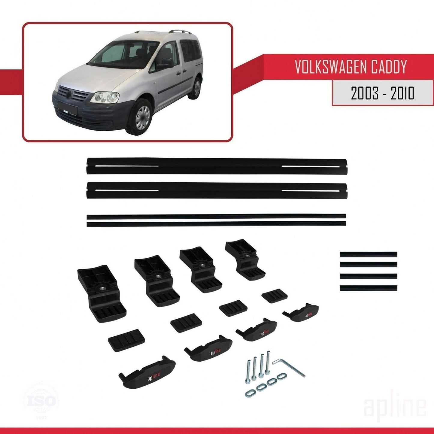 Compatibile con Volkswagen Caddy 3 (2K) 2003-2010 BASIC Model Barre Tetto Portapacchi Auto Barre Portatutto Nero Alluminio 2 Barre