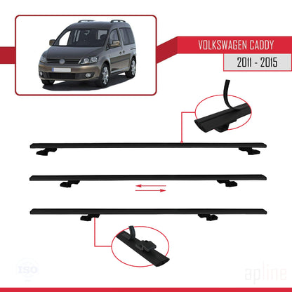 Compatible avec Volkswagen Caddy 3 (2K) 2011-2015 BASIC Model Barres de Toit Railing Porte-Bagages de Voiture Noir Aluminium 3 Barres