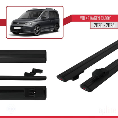 Compatible avec Volkswagen Caddy 4 (SB) 2020-2025 BASIC Model Barres de Toit Railing Porte-Bagages de Voiture Noir Aluminium 2 Barres
