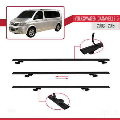 Compatible avec Volkswagen T5 Caravelle 2003-2015 BASIC Model Barres de Toit Railing Porte-Bagages de Voiture Noir Aluminium 4 Barres