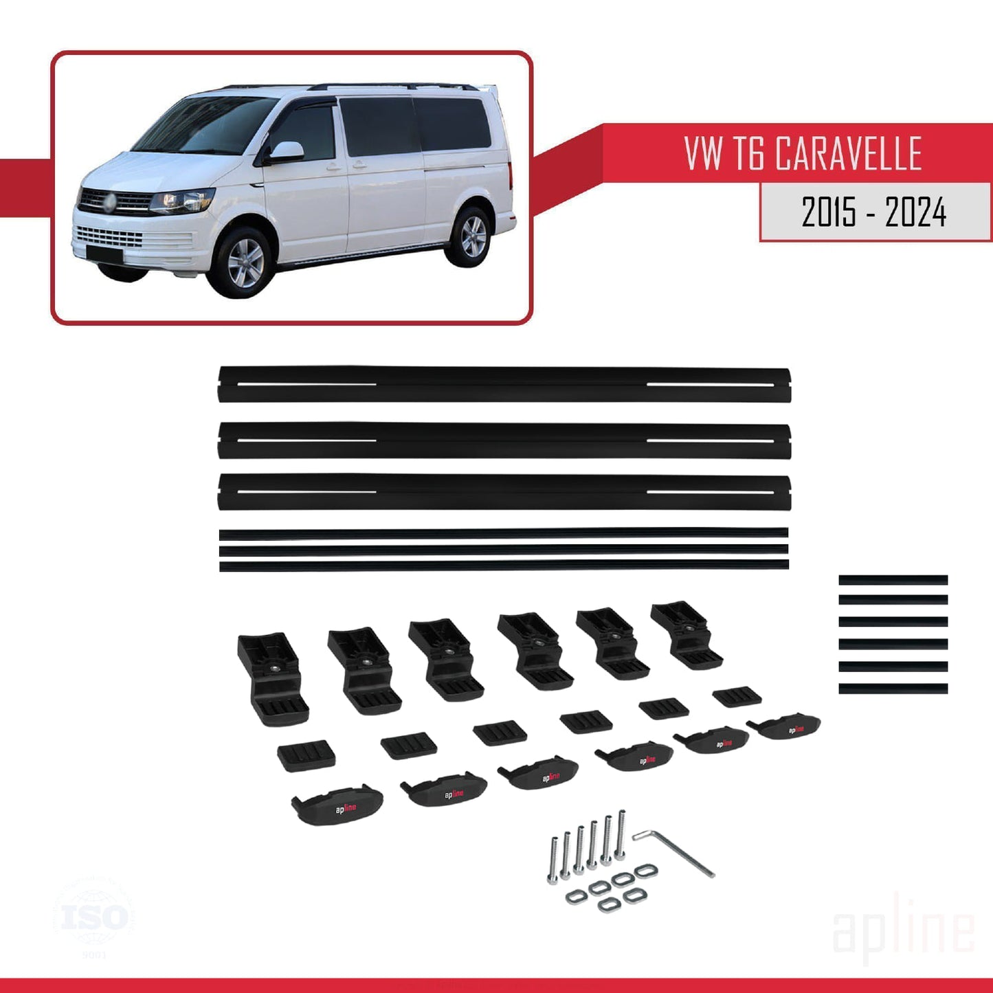 Compatible avec Volkswagen T6 Caravelle 2015-2024 BASIC Model Barres de Toit Railing Porte-Bagages de Voiture Noir Aluminium 3 Barres