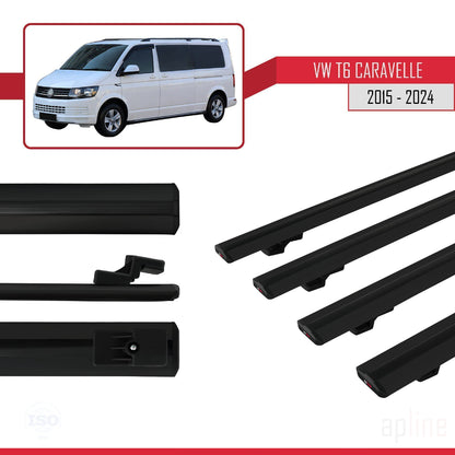 Compatible avec Volkswagen T6 Caravelle 2015-2024 BASIC Model Barres de Toit Railing Porte-Bagages de Voiture Noir Aluminium 4 Barres
