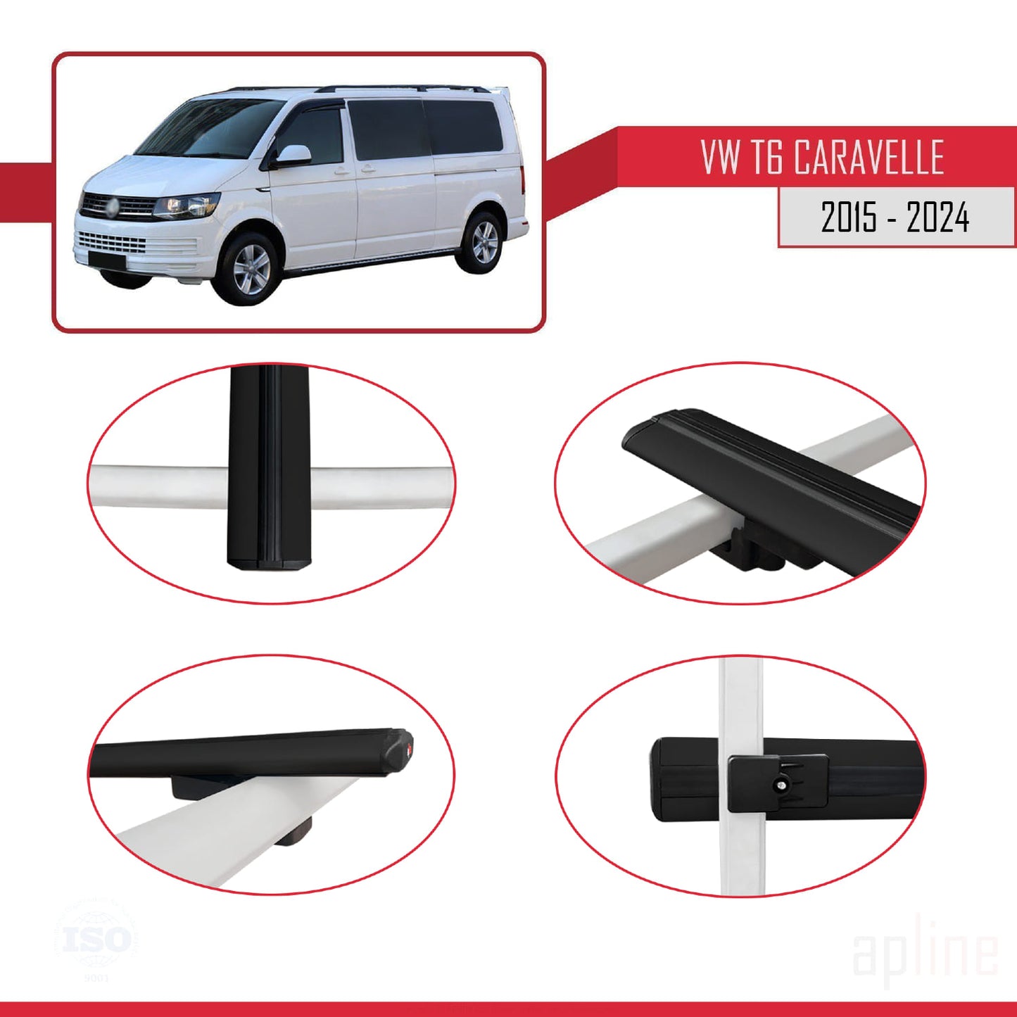 Compatibile con Volkswagen T6 Caravelle 2015-2024 BASIC Model Barre Tetto Portapacchi Auto Barre Portatutto Nero Alluminio 3 Barre