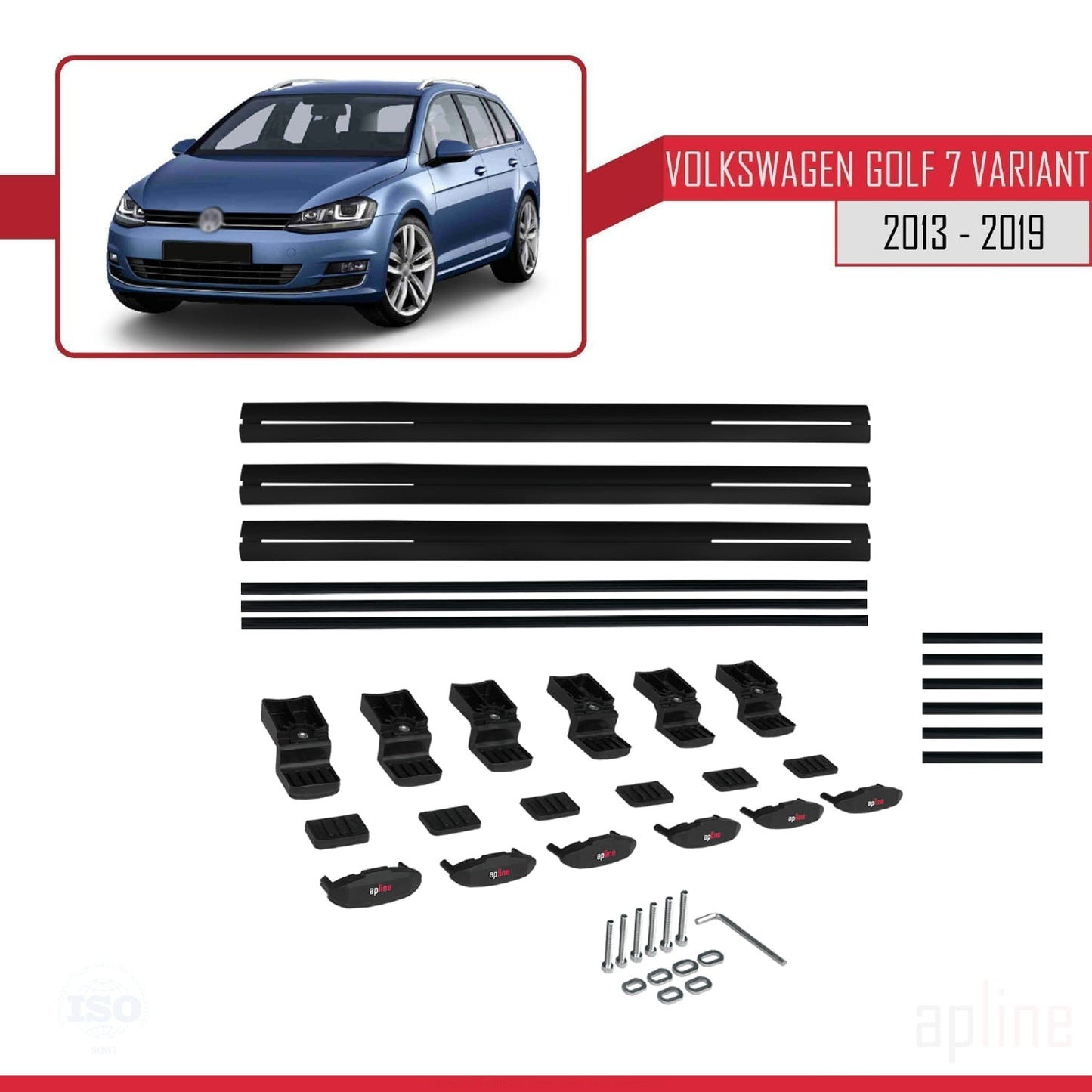 Compatibile con Volkswagen Golf 7 (5G) Variant 2013-2019 BASIC Model Barre Tetto Portapacchi Auto Barre Portatutto Nero Alluminio 3 Barre