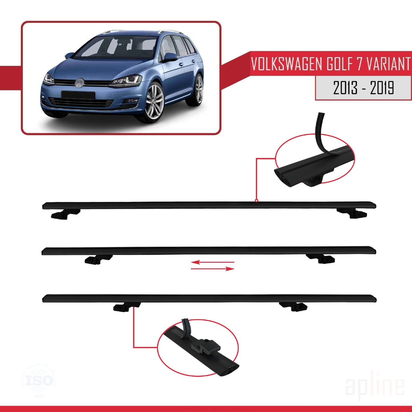 Compatibile con Volkswagen Golf 7 (5G) Variant 2013-2019 BASIC Model Barre Tetto Portapacchi Auto Barre Portatutto Nero Alluminio 2 Barre