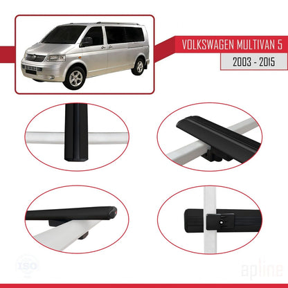 Compatible avec Volkswagen T5 Multivan 2003-2015 BASIC Model Barres de Toit Railing Porte-Bagages de Voiture Noir Aluminium 3 Barres