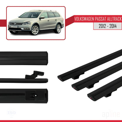 Compatible avec Volkswagen Passat B7 (3C) Alltrack 2012-2014 BASIC Model Barres de Toit Railing Porte-Bagages de Voiture Noir Aluminium 3 Barres