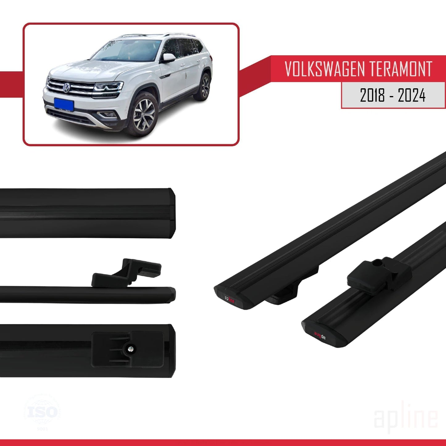 Compatibile con Volkswagen Teramont (CA1) 2018-2024 BASIC Model Barre Tetto Portapacchi Auto Barre Portatutto Nero Alluminio 3 Barre