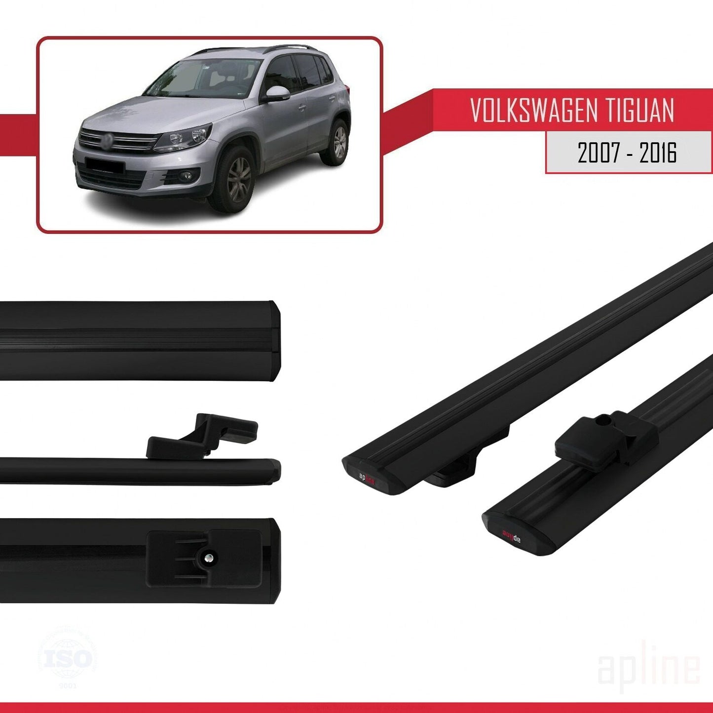 Compatible avec Volkswagen Tiguan (5N) 2007-2016 BASIC Model Barres de Toit Railing Porte-Bagages de Voiture Noir Aluminium 2 Barres