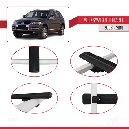 Compatible avec Volkswagen Touareg (7L) 2002-2010 BASIC Model Barres de Toit Railing Porte-Bagages de Voiture Noir Aluminium 3 Barres