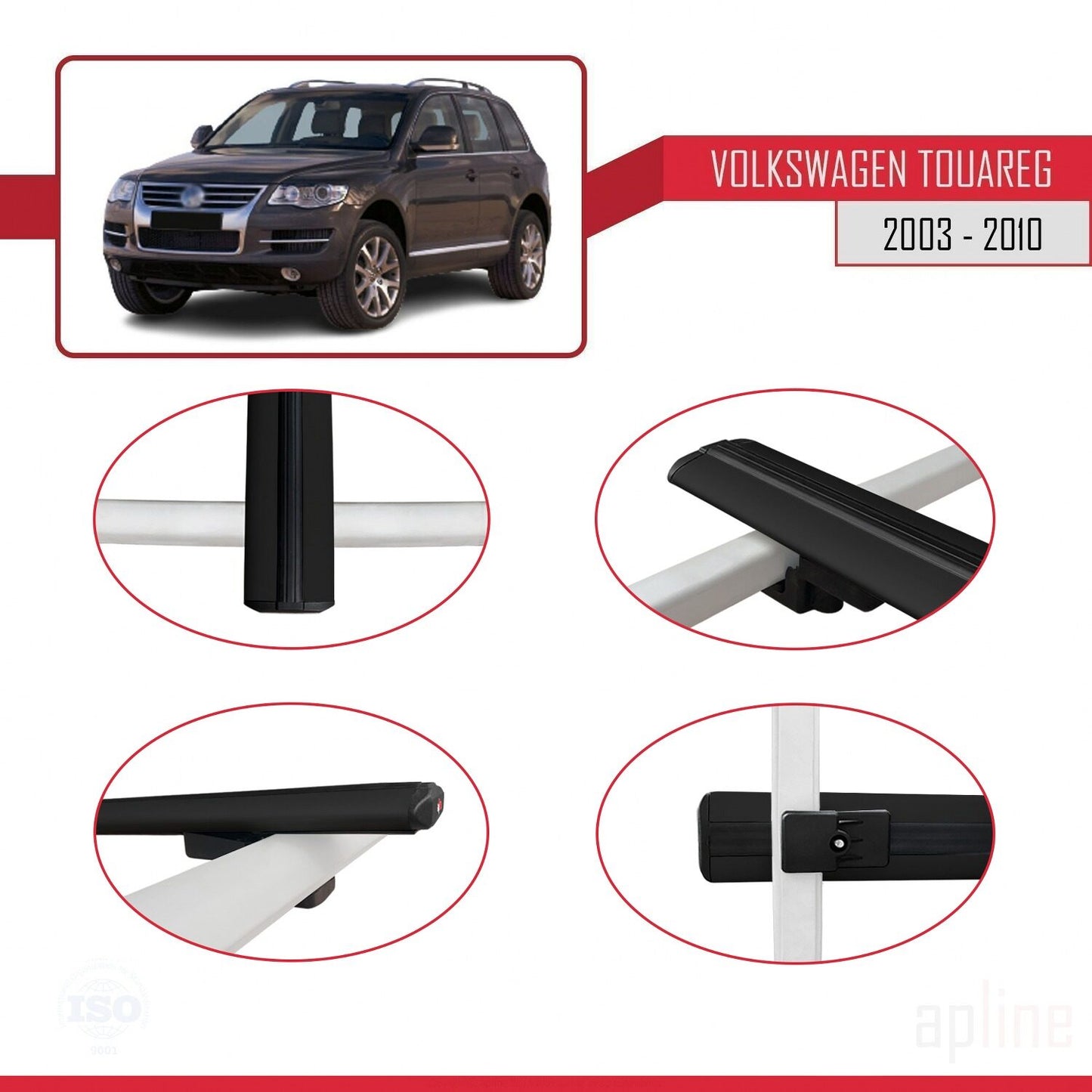 Compatibile con Volkswagen Touareg (7L) 2002-2010 BASIC Model Barre Tetto Portapacchi Auto Barre Portatutto Nero Alluminio 3 Barre