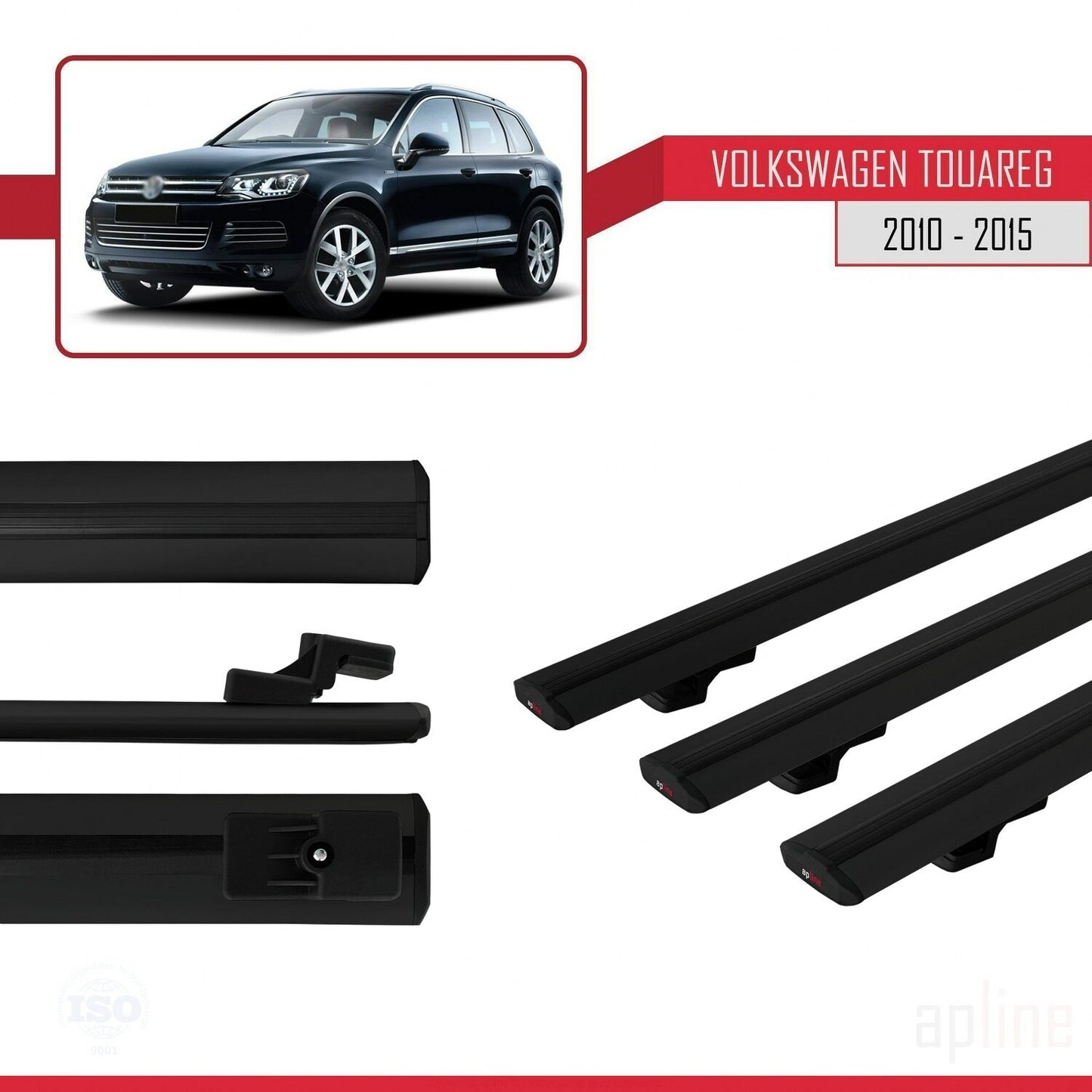 Compatible avec Volkswagen Touareg 2 (7P) Pre-Facelift 2010-2015 BASIC Model Barres de Toit Railing Porte-Bagages de Voiture Noir Aluminium 3 Barres