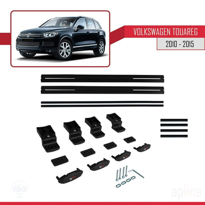 Kompatibel mit Volkswagen Touareg 2 (7P) Pre-Facelift 2010-2015 BASIC Model Relingträger Dachträger Auto Gepäckträger Schwarz Aluminium 3 Stangen