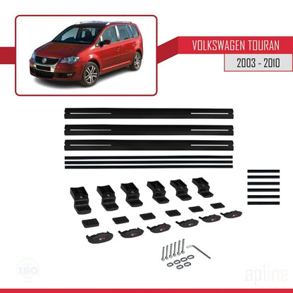 Compatible con Volkswagen Touran (1T) Pre-Facelift 2003-2010 BASIC Model Barras de Techo Auto Portaequipajes Barras Transversales Negro Aluminio 3 Barras