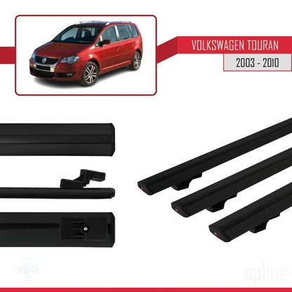 Compatible con Volkswagen Touran (1T) Pre-Facelift 2003-2010 BASIC Model Barras de Techo Auto Portaequipajes Barras Transversales Negro Aluminio 3 Barras