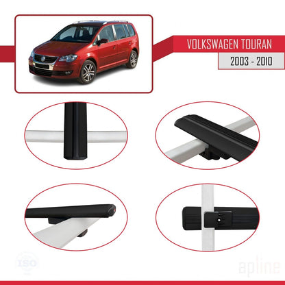 Compatible con Volkswagen Touran (1T) Pre-Facelift 2003-2010 BASIC Model Barras de Techo Auto Portaequipajes Barras Transversales Negro Aluminio 3 Barras