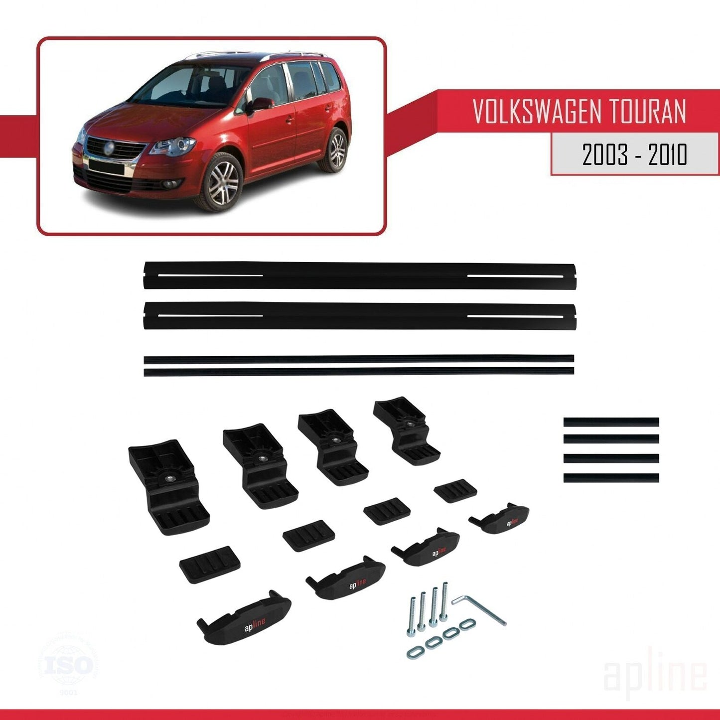 Compatible avec Volkswagen Touran (1T) Pre-Facelift 2003-2010 BASIC Model Barres de Toit Railing Porte-Bagages de Voiture Noir Aluminium 2 Barres
