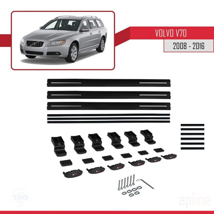 Compatible avec Volvo V70 III 2008-2016 BASIC Model Barres de Toit Railing Porte-Bagages de Voiture Noir Aluminium 3 Barres