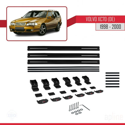 Compatible avec Volvo XC70 1998-2000 BASIC Model Barres de Toit Railing Porte-Bagages de Voiture Noir Aluminium 3 Barres