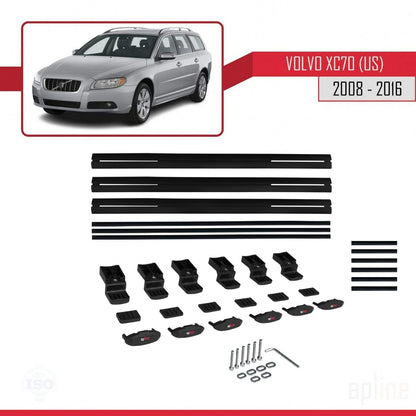 Kompatibel mit Volvo XC70 II (P24) 2008-2016 BASIC Model Relingträger Dachträger Auto Gepäckträger Schwarz Aluminium 3 Stangen