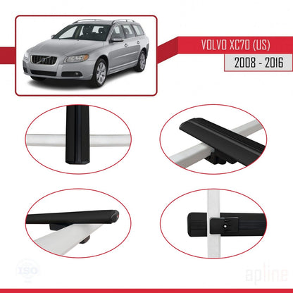 Kompatibel mit Volvo XC70 II (P24) 2008-2016 BASIC Model Relingträger Dachträger Auto Gepäckträger Schwarz Aluminium 3 Stangen
