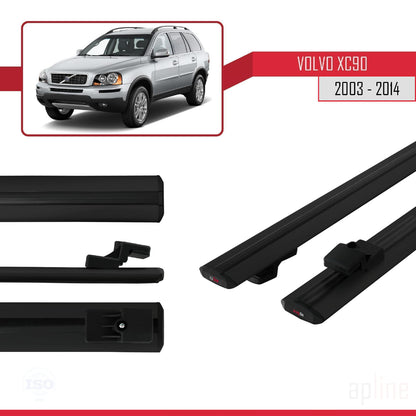 Kompatibel mit Volvo XC90 2003-2014 BASIC Model Relingträger Dachträger Auto Gepäckträger Schwarz Aluminium 3 Stangen