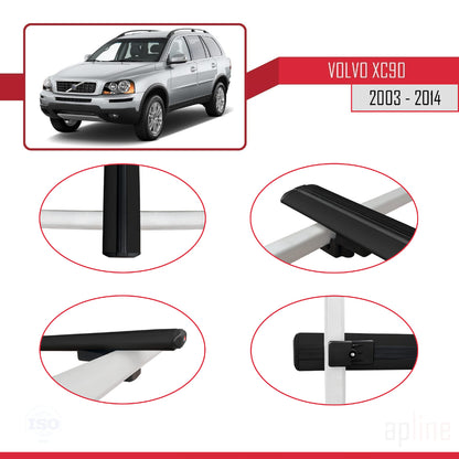 Kompatibel mit Volvo XC90 2003-2014 BASIC Model Relingträger Dachträger Auto Gepäckträger Schwarz Aluminium 3 Stangen