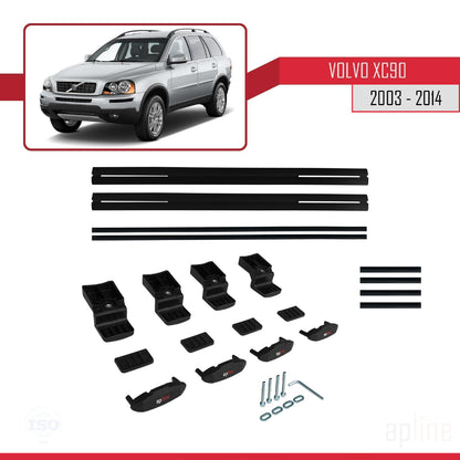Kompatibel mit Volvo XC90 2003-2014 BASIC Model Relingträger Dachträger Auto Gepäckträger Schwarz Aluminium 3 Stangen