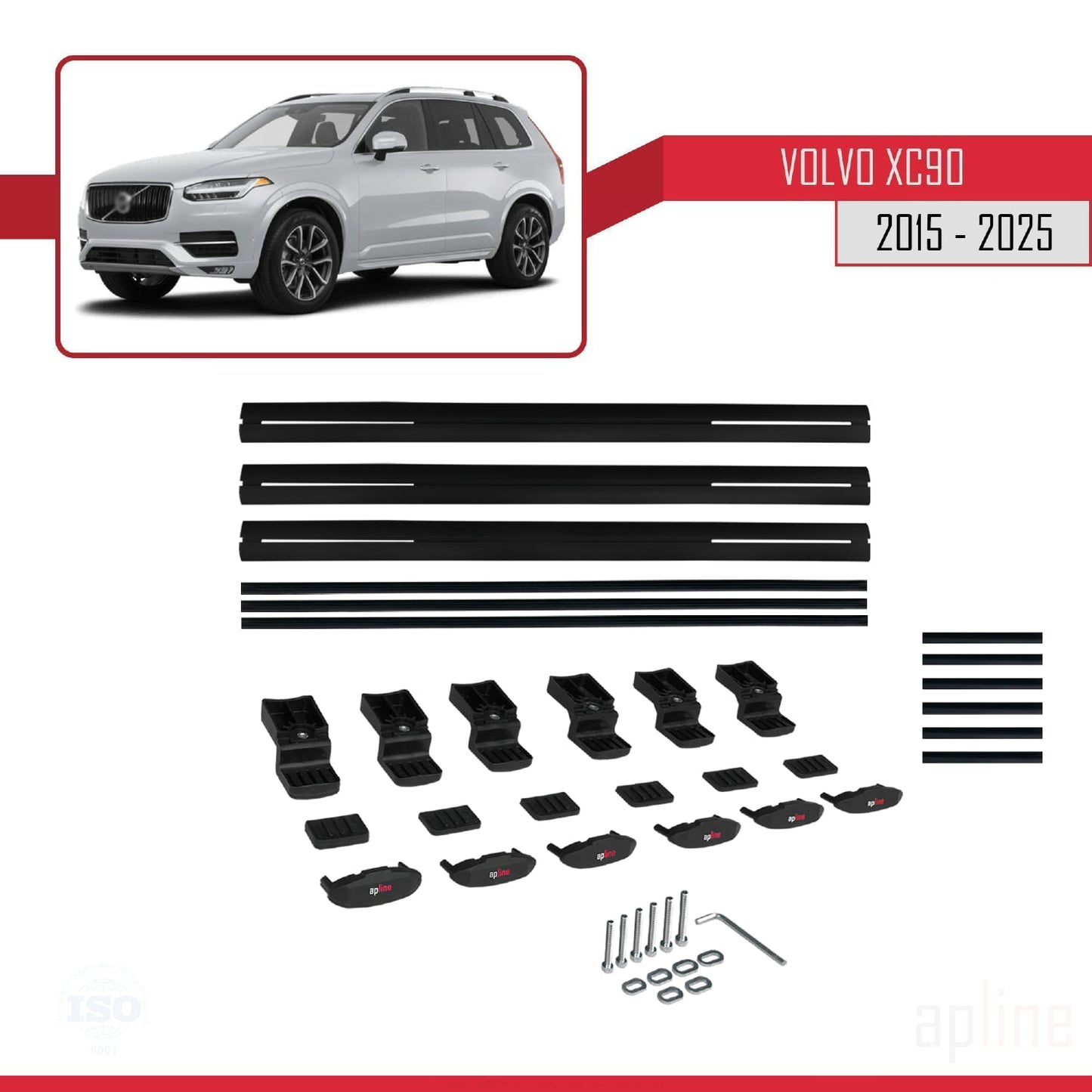 Kompatibel mit Volvo XC90 II 2015-2025 BASIC Model Relingträger Dachträger Auto Gepäckträger Schwarz Aluminium 3 Stangen