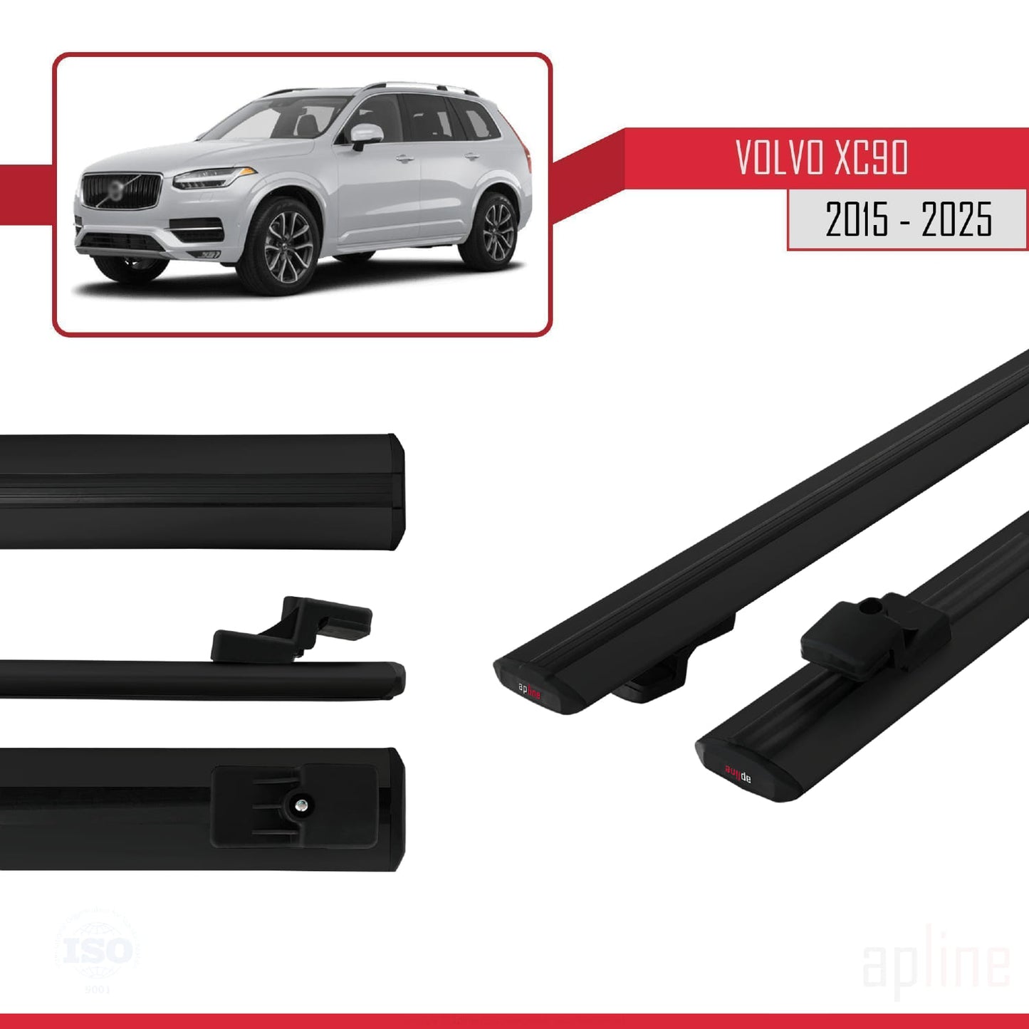 Kompatibel mit Volvo XC90 II 2015-2025 BASIC Model Relingträger Dachträger Auto Gepäckträger Schwarz Aluminium 3 Stangen