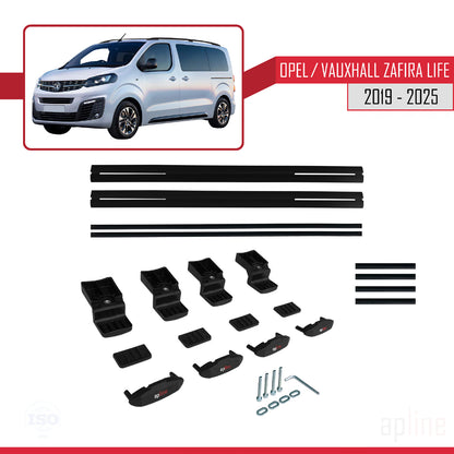 Compatible avec Opel Zafira Life 2019-2025 BASIC Model Barres de Toit Railing Porte-Bagages de Voiture Noir Aluminium 2 Barres