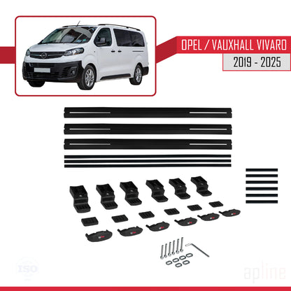 Compatible avec Opel Vivaro C 2019-2025 BASIC Model Barres de Toit Railing Porte-Bagages de Voiture Noir Aluminium 3 Barres