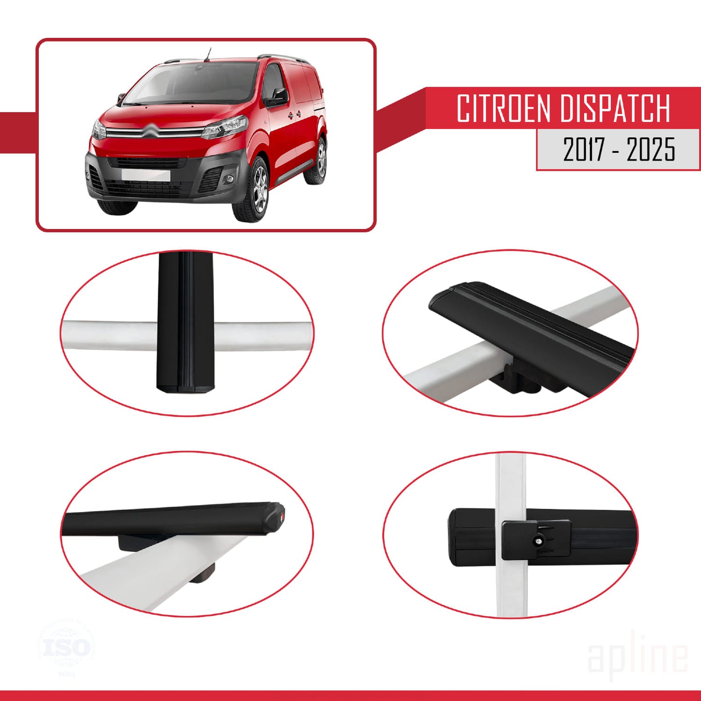 Compatibile con Citroen Dispatch (K0) 2017-2025 modello BASIC Barre portatutto per auto Portapacchi in alluminio nero 4 barre