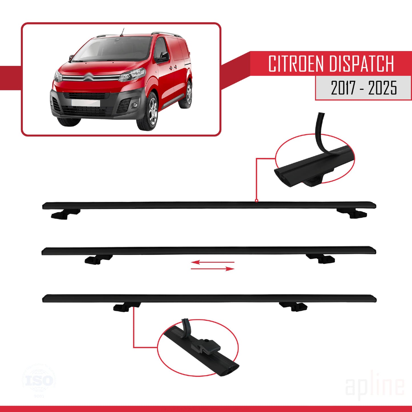 Compatibile con Citroen Dispatch (K0) 2017-2025 modello BASIC Barre portatutto per auto Portapacchi in alluminio nero 4 barre