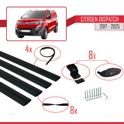 Compatibile con Citroen Dispatch (K0) 2017-2025 modello BASIC Barre portatutto per auto Portapacchi in alluminio nero 4 barre