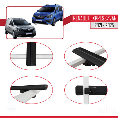 BASIC Model Dakdrager bagagedrager compatibel met Renault Express 2021-2025 Spoorstaven Zwart Aluminium 4 Staven