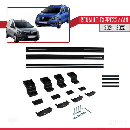 BASIC Model Dakdrager bagagedrager compatibel met Renault Express 2021-2025 Spoorstaven Zwart Aluminium 2 Staven