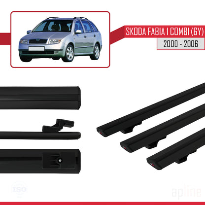 Compatible avec Skoda Fabia (6Y) Break 2000-2006 BASIC Model Barres de Toit Railing Porte-Bagages de Voiture Noir Aluminium 3 Barres