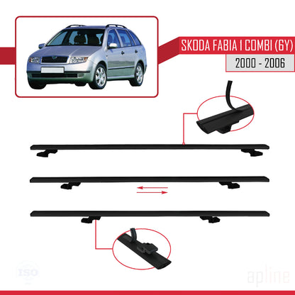 Compatible avec Skoda Fabia (6Y) Break 2000-2006 BASIC Model Barres de Toit Railing Porte-Bagages de Voiture Noir Aluminium 2 Barres