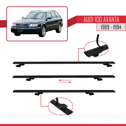 Compatible avec Audi 100 Avanta 1989-1994 BASIC Model Barres de Toit Railing Porte-Bagages de Voiture Noir Aluminium 2 Barres