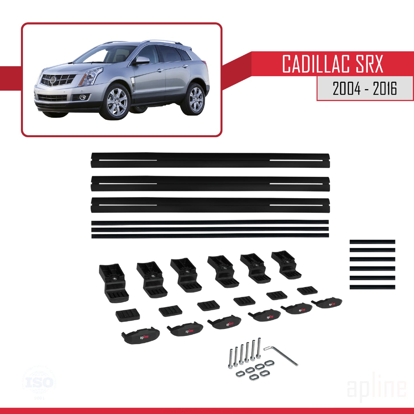 Compatible avec Cadillac SRX 2004-2016 BASIC Model Barres de Toit Railing Porte-Bagages de Voiture Noir Aluminium 3 Barres