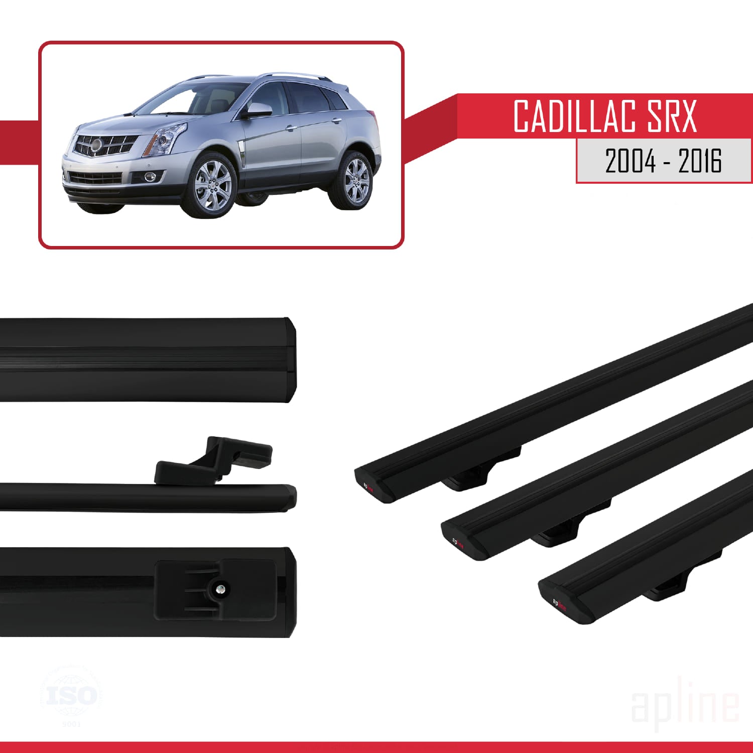 Compatible avec Cadillac SRX 2004-2016 BASIC Model Barres de Toit Railing Porte-Bagages de Voiture Noir Aluminium 3 Barres