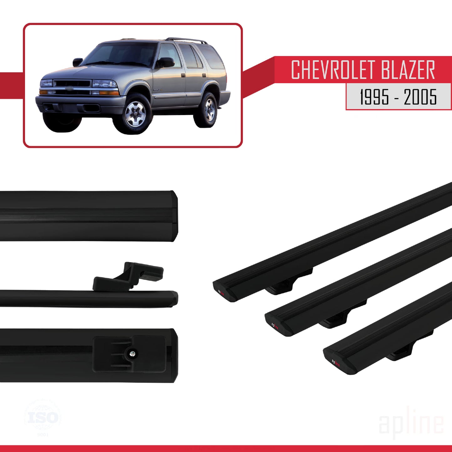 Compatible avec Chevrolet Blazer 1995-2005 BASIC Model Barres de Toit Railing Porte-Bagages de Voiture Noir Aluminium 3 Barres