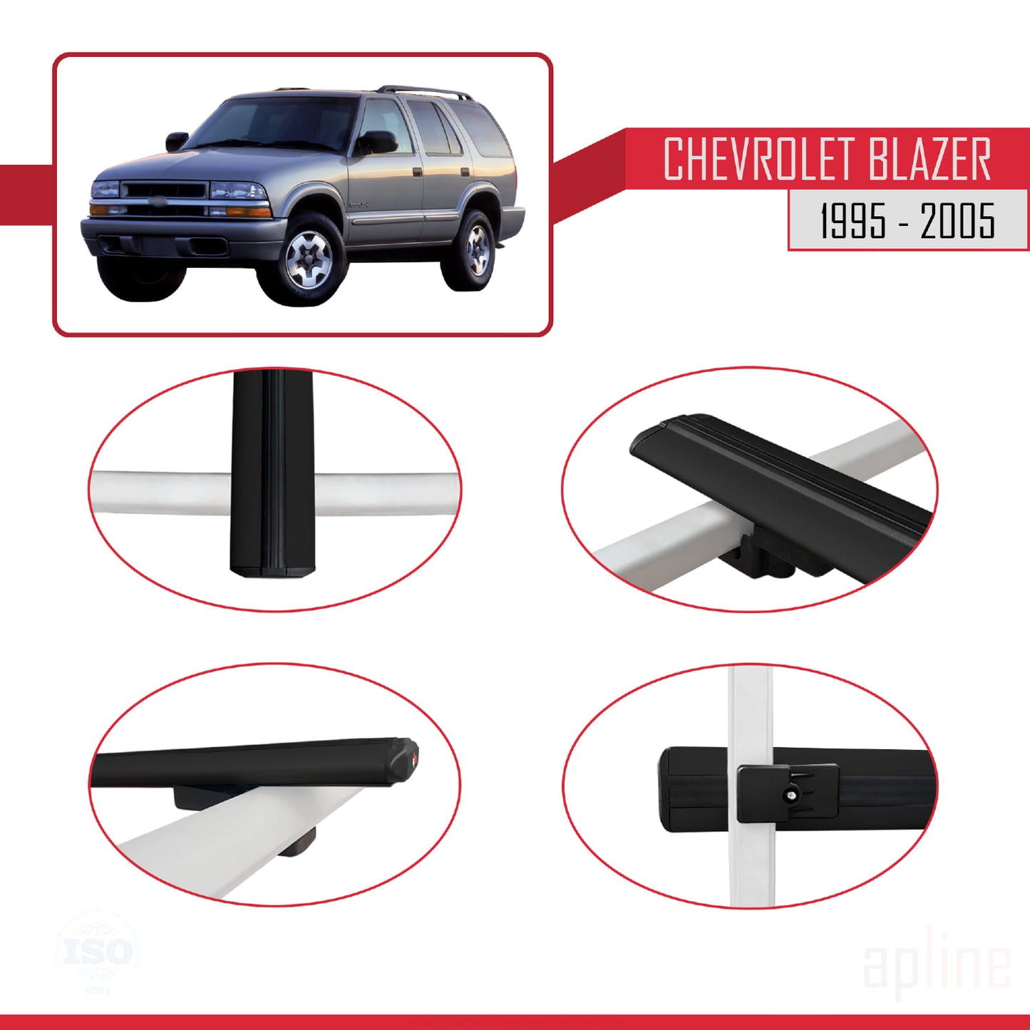 Compatible avec Chevrolet Blazer 1995-2005 BASIC Model Barres de Toit Railing Porte-Bagages de Voiture Noir Aluminium 2 Barres