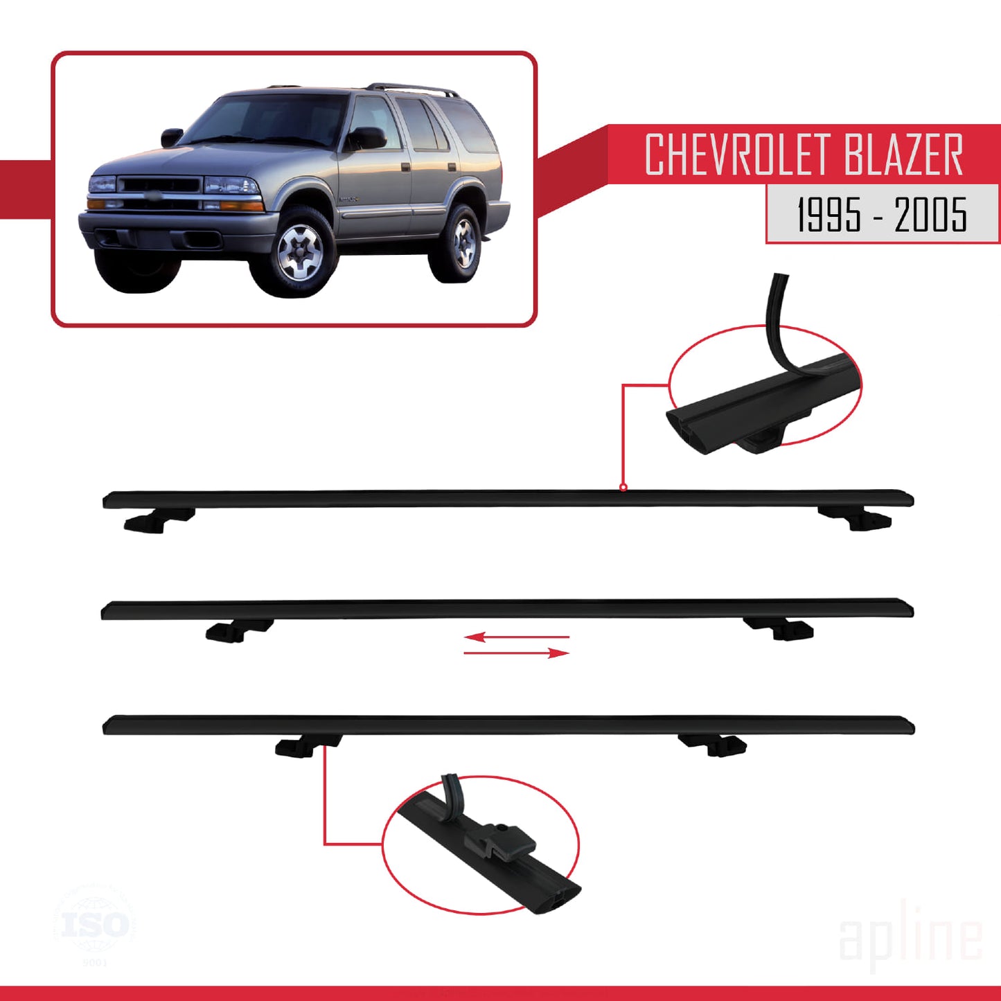 Compatible avec Chevrolet Blazer 1995-2005 BASIC Model Barres de Toit Railing Porte-Bagages de Voiture Noir Aluminium 2 Barres