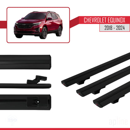 Compatible avec Chevrolet Equinox 2018-2024 BASIC Model Barres de Toit Railing Porte-Bagages de Voiture Noir Aluminium 3 Barres
