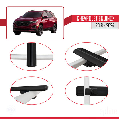 Compatible avec Chevrolet Equinox 2018-2024 BASIC Model Barres de Toit Railing Porte-Bagages de Voiture Noir Aluminium 2 Barres