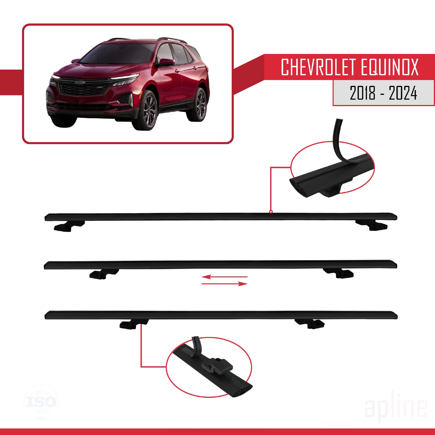 Compatible avec Chevrolet Equinox 2018-2024 BASIC Model Barres de Toit Railing Porte-Bagages de Voiture Noir Aluminium 2 Barres