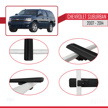 Compatible avec Chevrolet Suburban 2007-2014 BASIC Model Barres de Toit Railing Porte-Bagages de Voiture Noir Aluminium 4 Barres