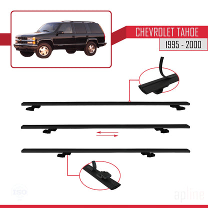 Compatible avec Chevrolet Tahoe 1995-2000 BASIC Model Barres de Toit Railing Porte-Bagages de Voiture Noir Aluminium 2 Barres